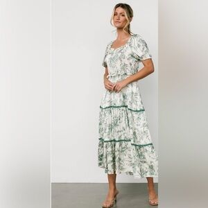 Baltic Ruthie Tiered Floral Green and White Maxi Dress